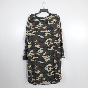 Camouflage Print Long Sleeve Shirt Dress